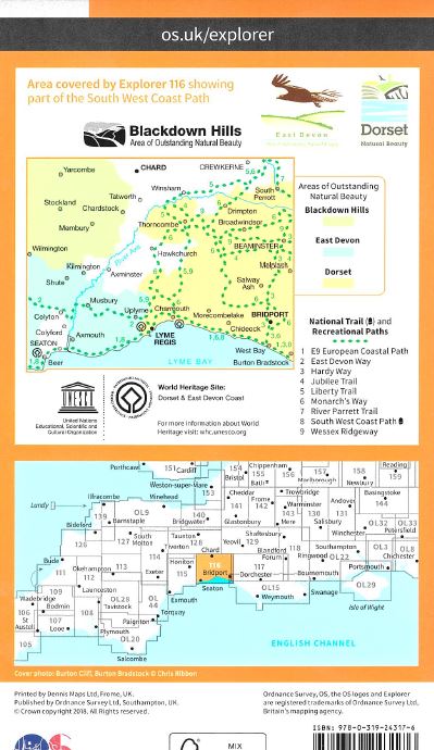 Ordnance Survey Map Lyme Regis and Bridport 116